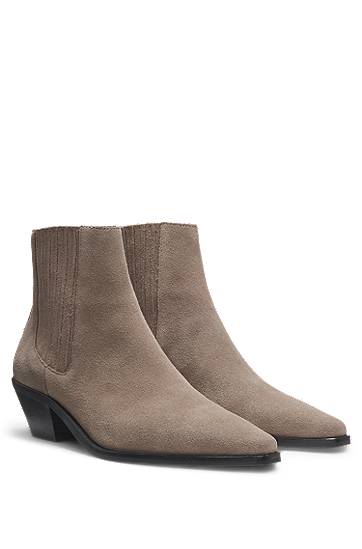 Kabáty BOSS Suede Ankle Boots with Cuban Heel Šedá | 50548781