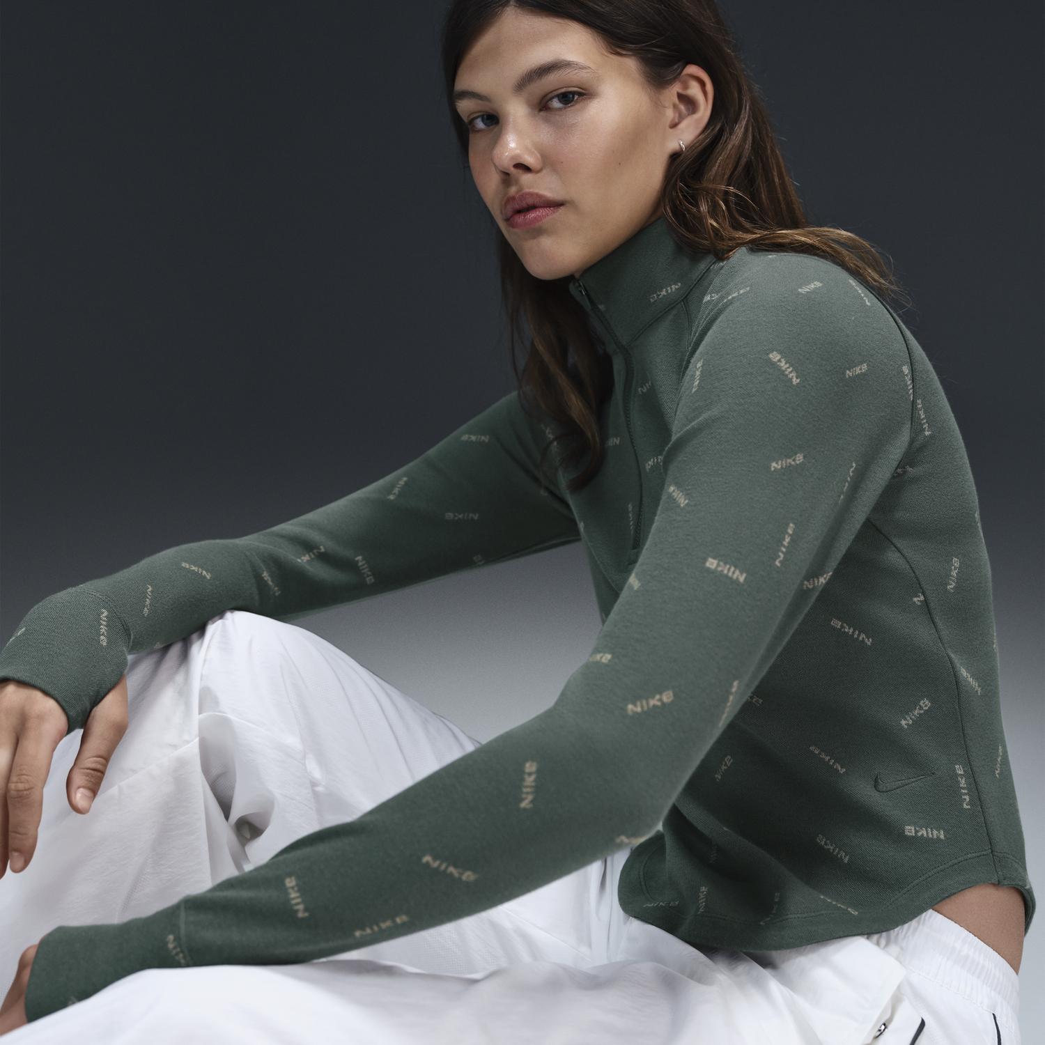 Tričko Nike Long Sleeve T-Shirt Slim Fit With Zipper Zelené | FV7821-338, 0