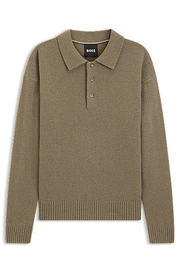 Sveter BOSS Brushed virgin-wool polo sweater Hnedá | 50549990