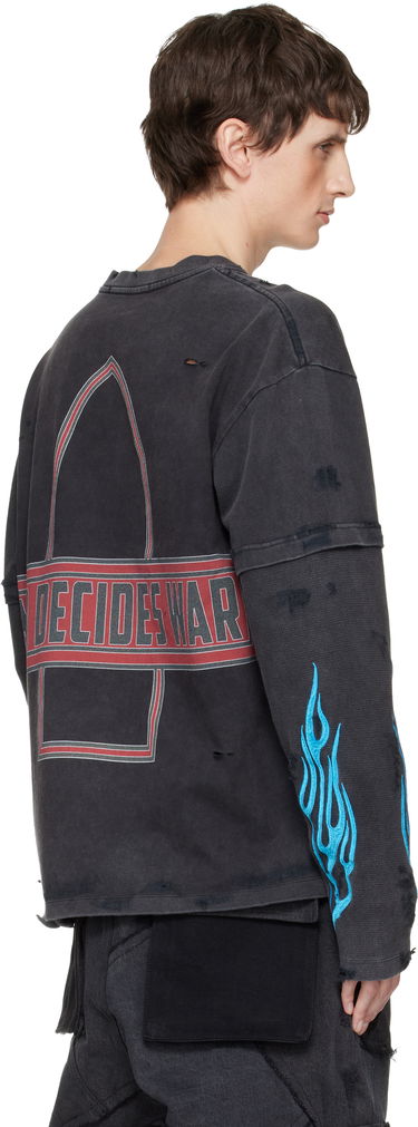 Tričko Who Decides War Who Decides War Distressed Long-Sleeve Flame Glass Double T-shirt Čierna | 1110280002FW25, 2