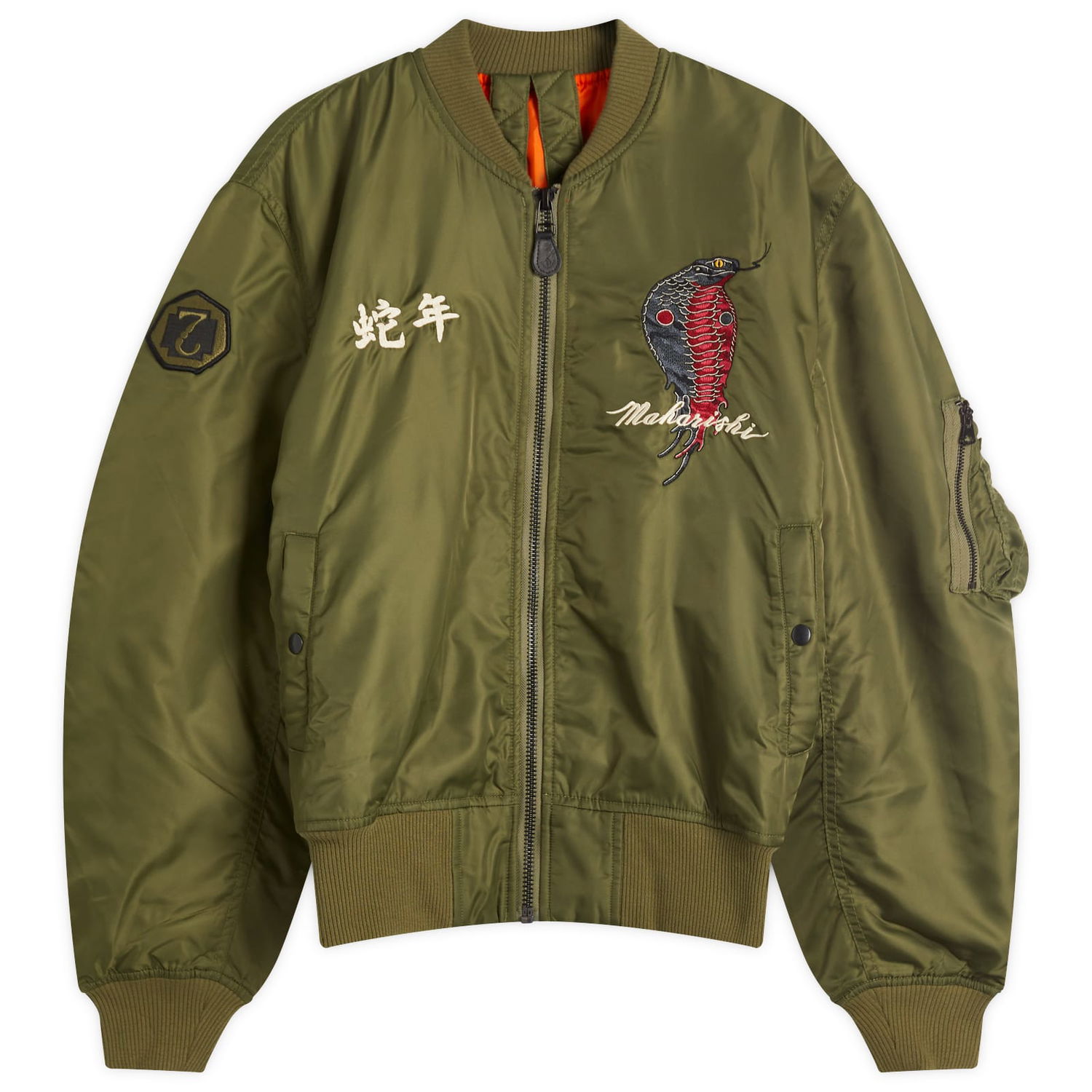 Bomber bunda Maharishi Maharishi Year Of The Snake MA-1 Flight Jacket, Size Large Zelené | 6089-OLV, 1