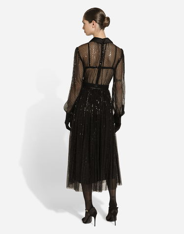 Šaty Dolce & Gabbana Dolce & Gabbana Tulle Tuxedo Shirt Dress with Sequins Čierna | F6JOKTILMA3N0000, 3