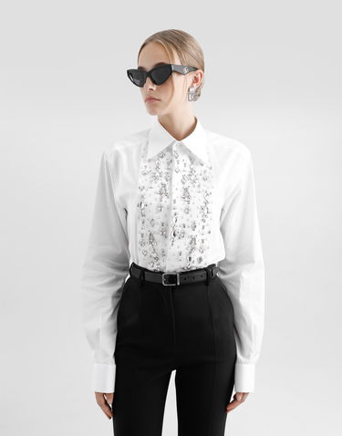 Košeľa Dolce & Gabbana Dolce & Gabbana Rhinestone-Embroidered Tuxedo Shirt Biela | F5T16ZFU5T9W0800, 3