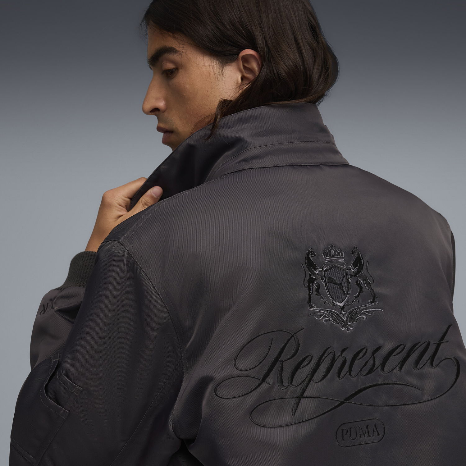 Bomber bunda Puma PUMA x REPRESENT Bomber Jacket Šedá | 632539_97, 1