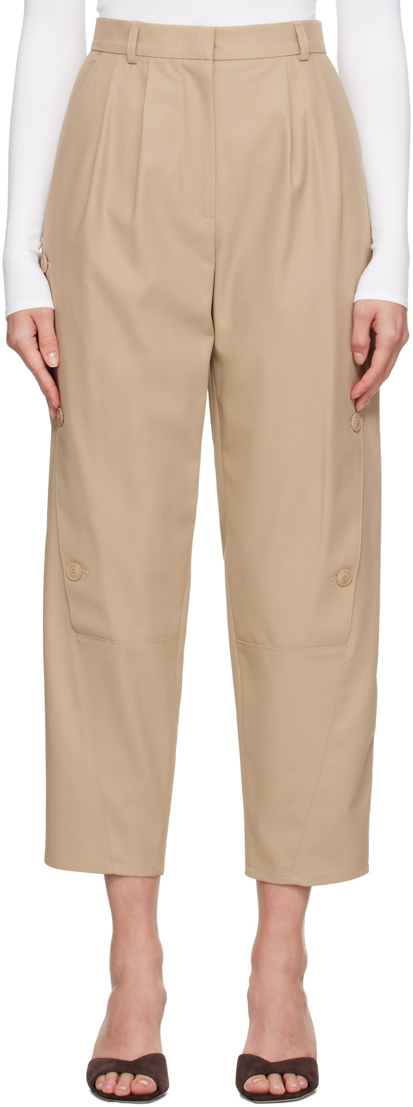 Nohavice Max Mara Max Mara Duomo Pleated Cropped Trousers Béžová | 2521136091600