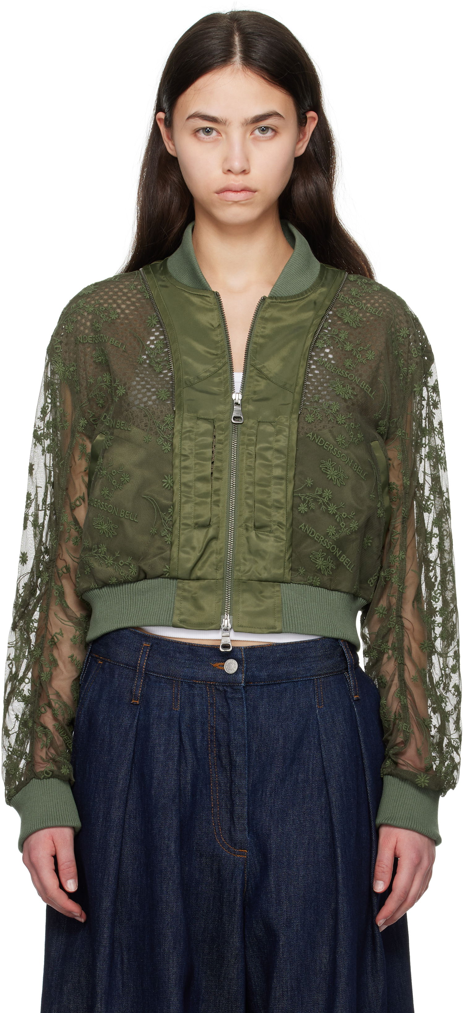 Bomber bunda Andersson Bell Andersson Bell Layered Logo Lace Short Bomber Jacket Zelené | awa703w, 0