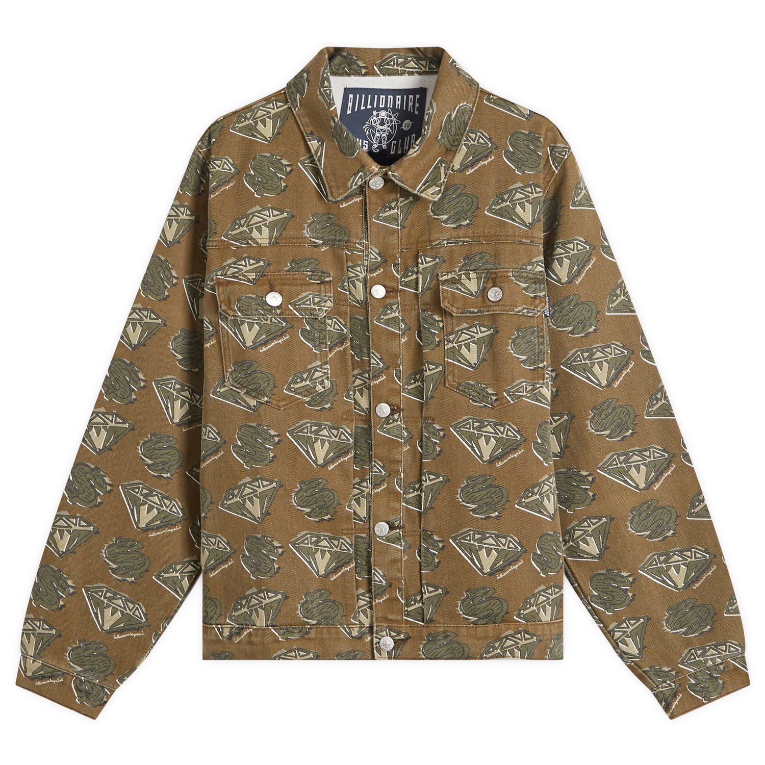 Bunda BILLIONAIRE BOYS CLUB Billionaire Boys Club Diamonds & Dollars AOP Denim Jacket, Size Medium Hnedá | B24304-GRN, 0