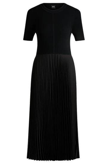 Šaty BOSS Knit Dress with Pleated Skirt Čierna | 50535658, 0