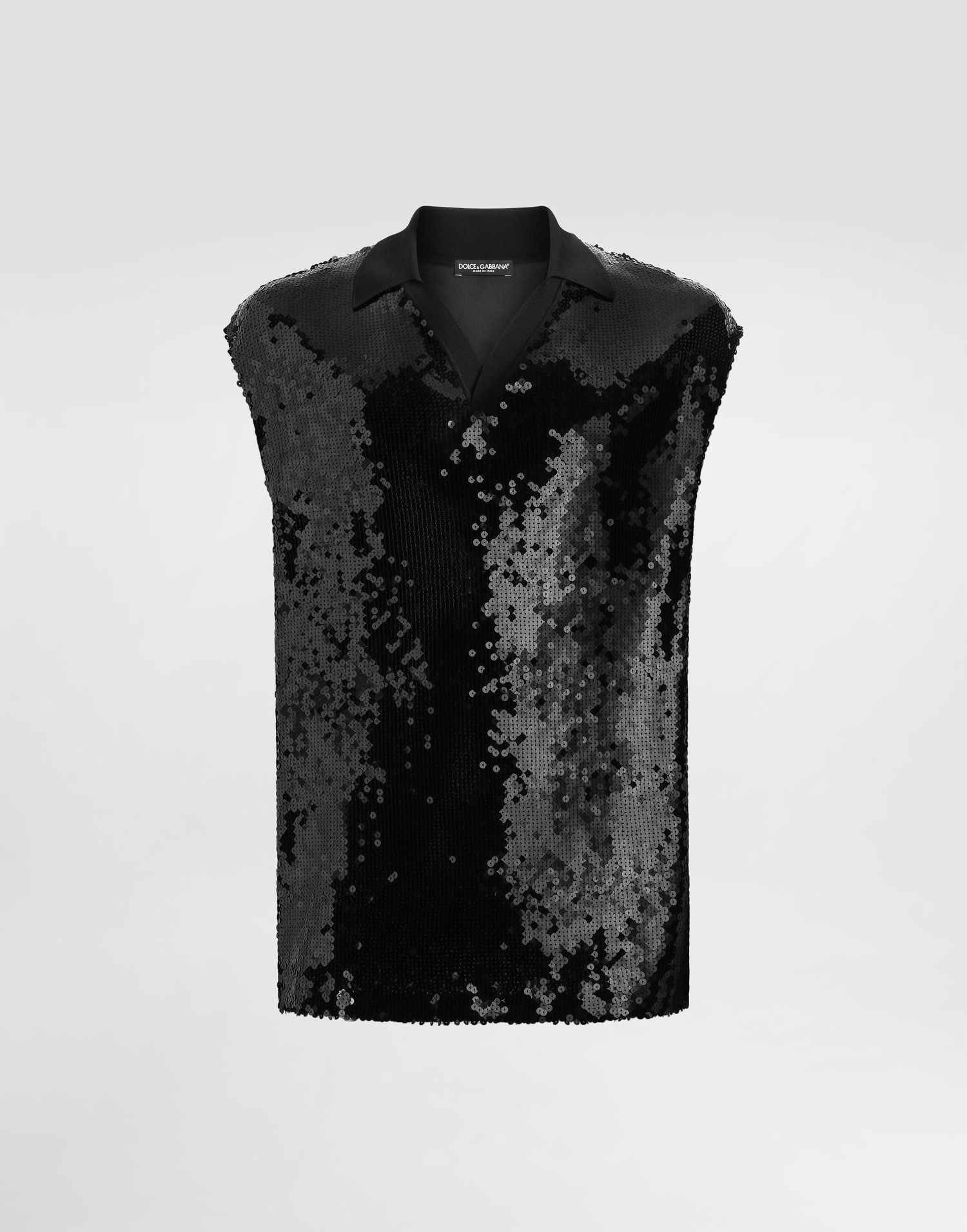 Polo tričko Dolce & Gabbana Dolce & Gabbana Men's Sequined Sleeveless Polo Čierna | G8ST8TFLSEPN0000, 0