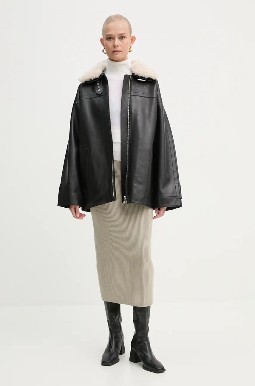 Bunda STAND STUDIO Stand Studio Emelia Oversized Faux Leather Jacket with Faux Shearling Collar Čierna | 62271.7540, 1