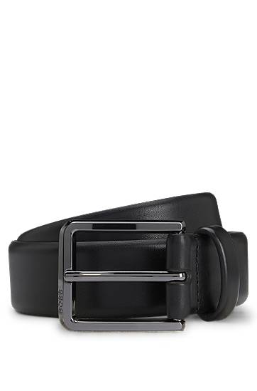 Opasok BOSS Italian-leather belt with polished gunmetal buckle Čierna | 50537174