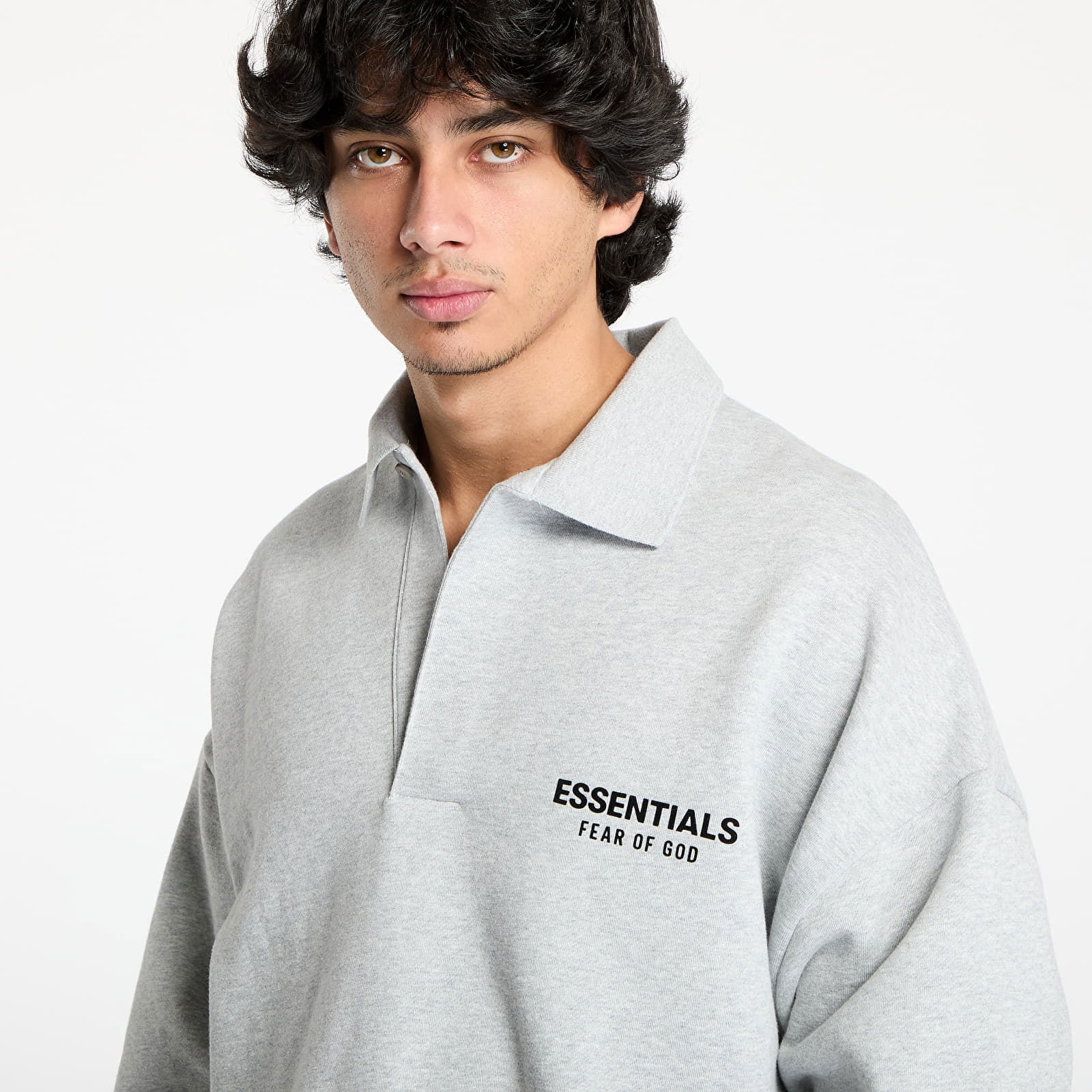 Fleece Polo Sweatshirt Light Heather