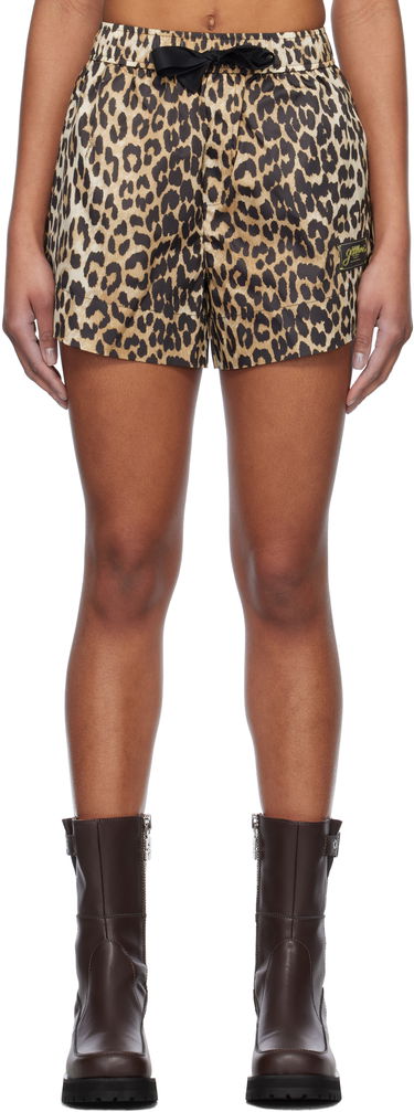 Šortky GANNI GANNI Duchesse Nylon Leopard Print Shorts Hnedá | W0486, 0