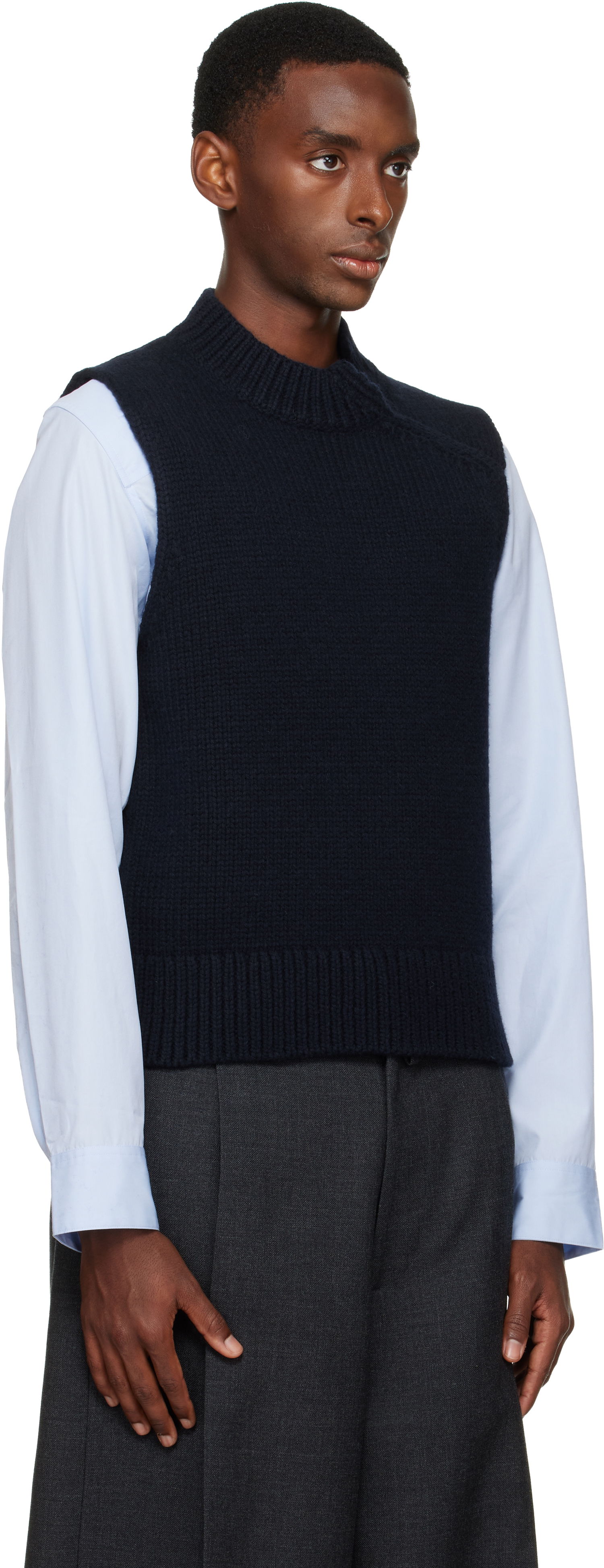 Vesta Dries Van Noten Dries Van Noten Merino Wool Turtleneck Vest Navy | 252-021245-2710, 1