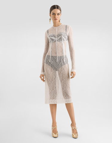 Šaty Dolce & Gabbana Dolce & Gabbana Lace Calf-Length Dress with Corset Detailing Biela | F6TSLTFLUCQW0001, 1