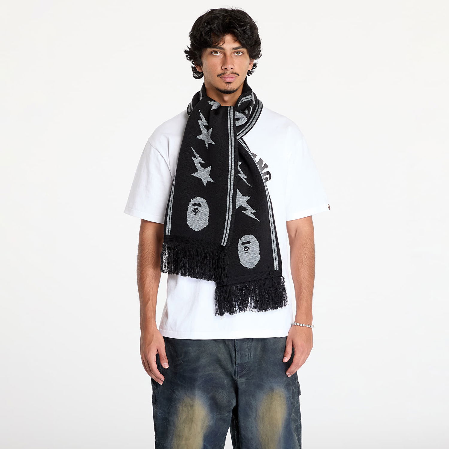 Šál BAPE Jacquard Bape Logo Long Scarf Čierna | 001GDK801011M BLK, 0