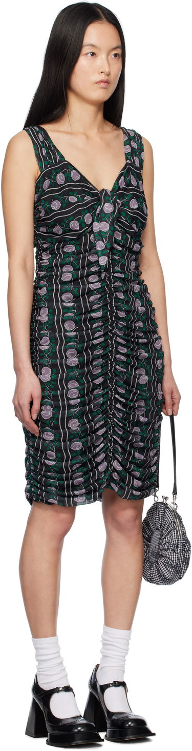 Šaty Anna Sui Anna Sui Rosetti Mesh Ruched Tie Midi Dress Čierna | 1125G70, 1