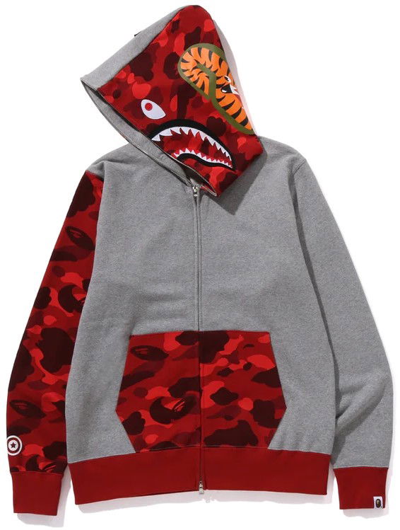 Bape Color Camo Shark Full Zip Hoodie Grey/Red