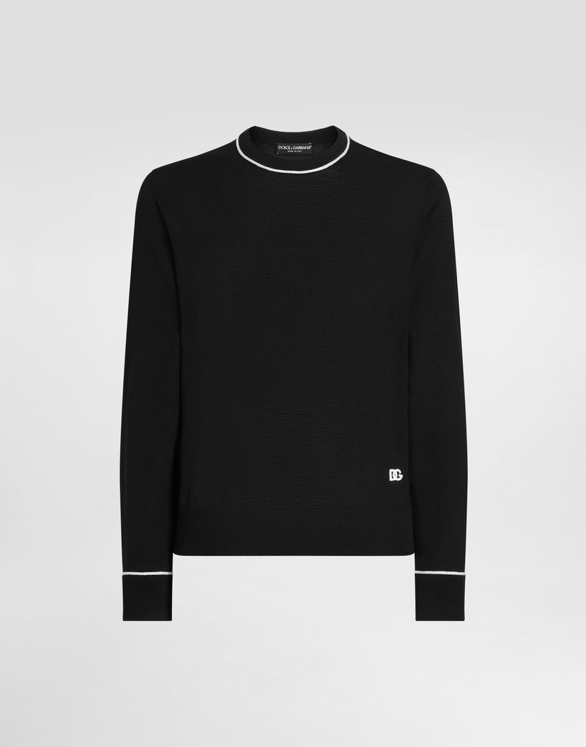Sveter Dolce & Gabbana Dolce & Gabbana Wool Pullover with Contrasting Trim Čierna | GXX02ZJDVBSN0000
