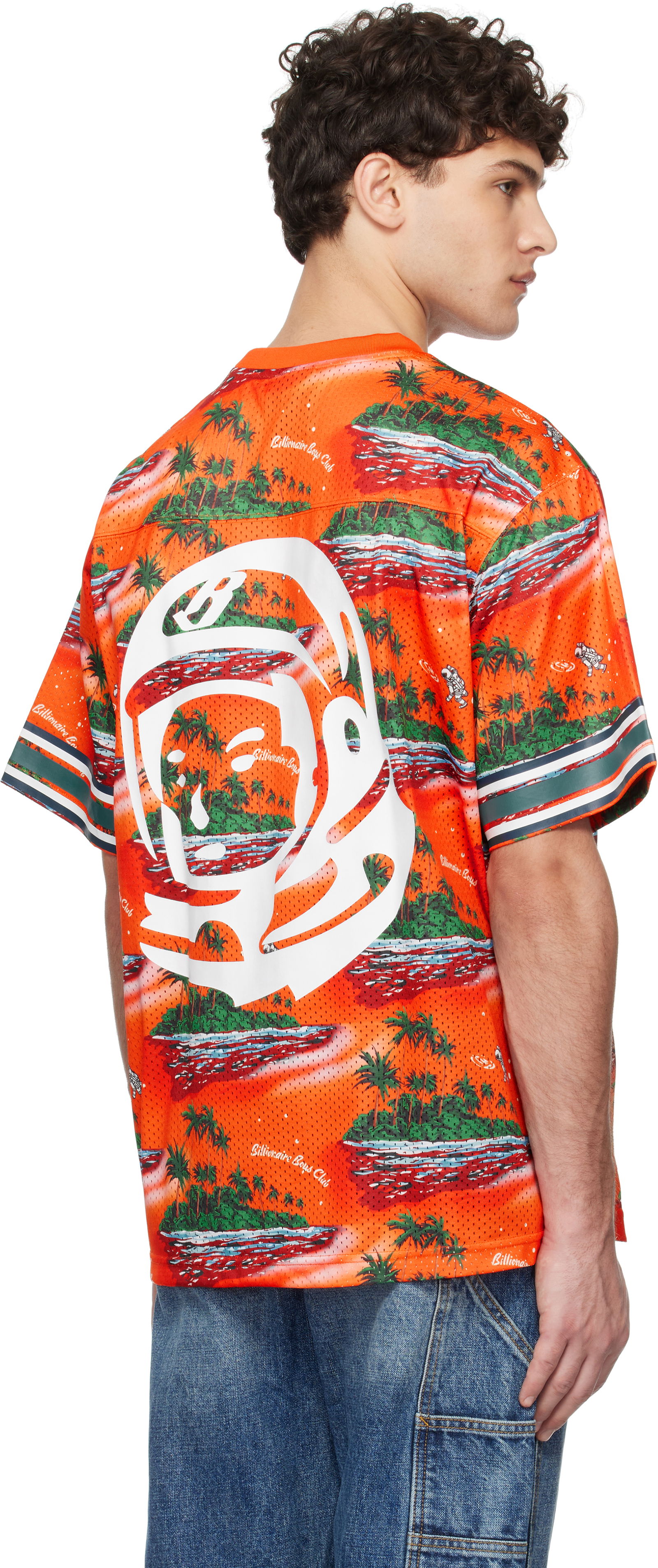 Tropical Island Print Football T-shirt