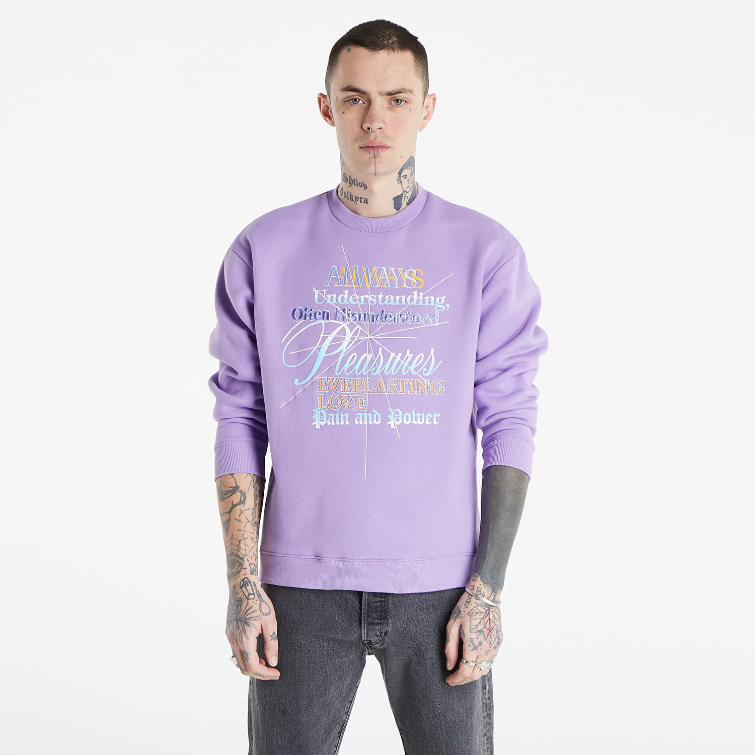 Mikina Pleasures Faith Crewneck Sweatshirt Fialová | P21W027 Purple, 1