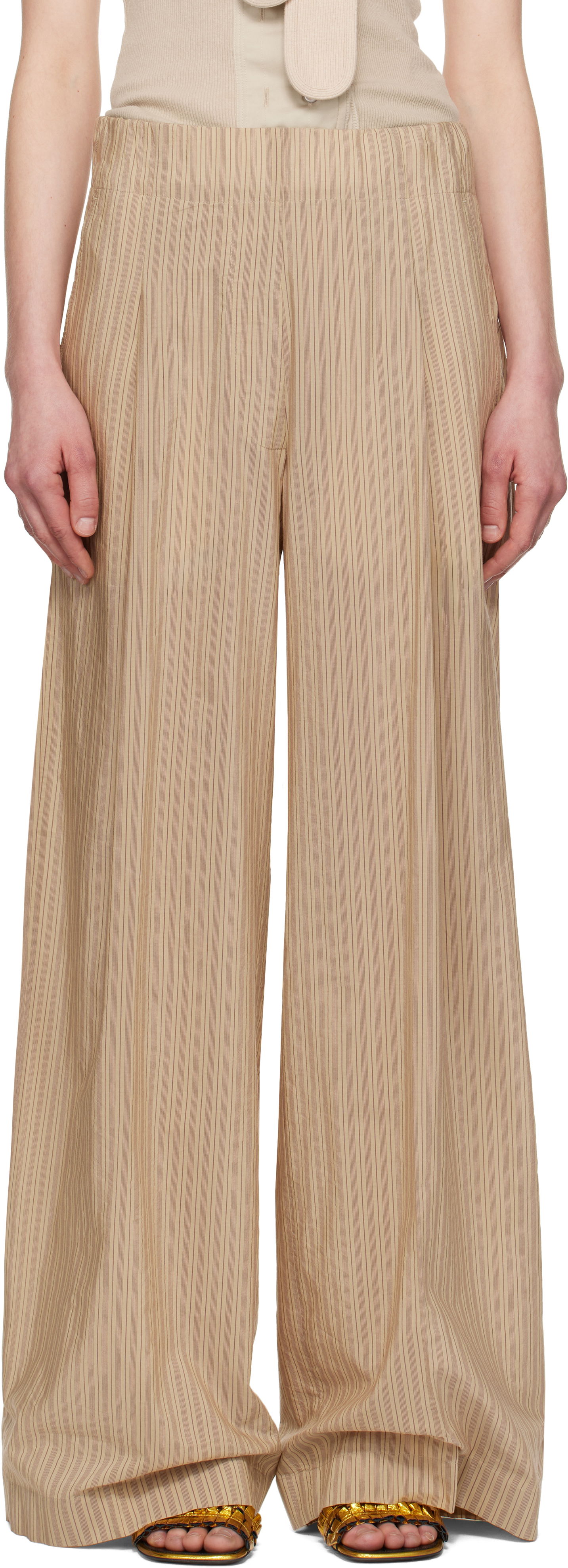 Nohavice Dries Van Noten Dries Van Noten Striped Wide-Leg Trousers Béžová | 251-010909-1524, 0