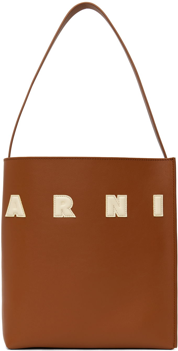 Tote bag Marni Small Leather Museo Patches Tote Hnedá | SHMP0111U0 P6483