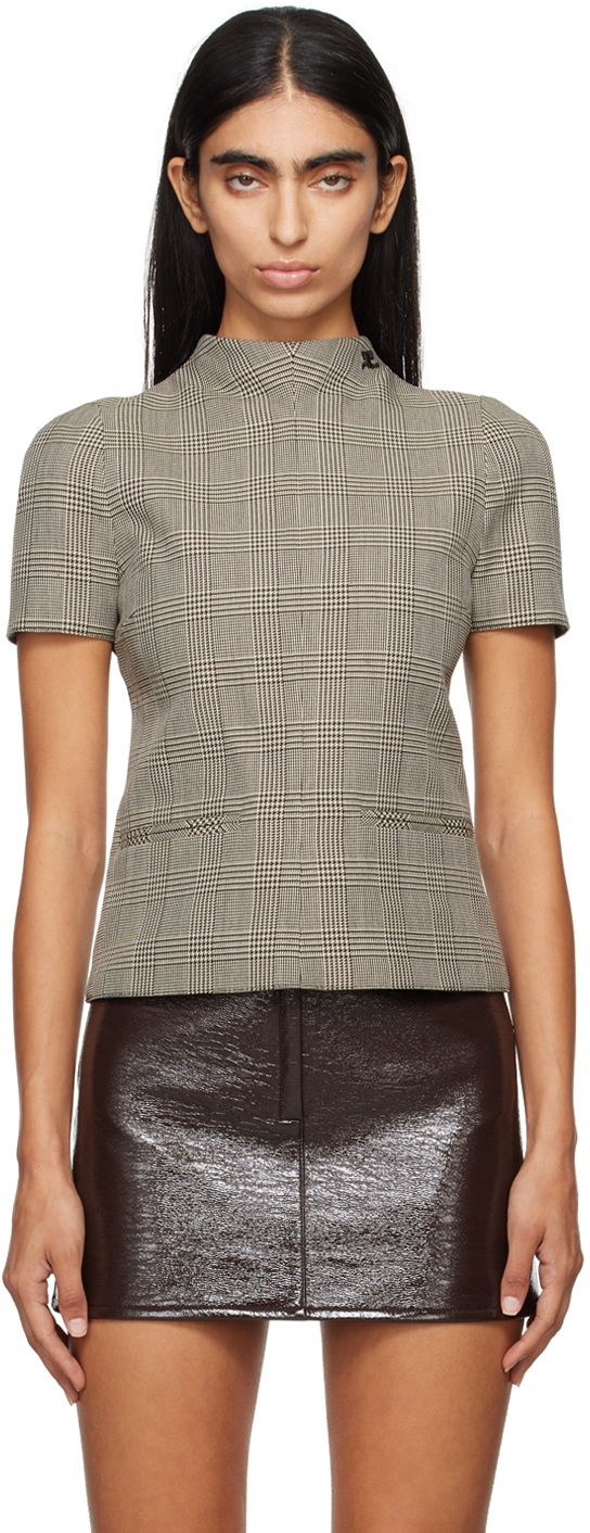 Košeľa Courrèges Courrèges Women's Plaid Mock Neck Top Béžová | 324CTO344PL0166, 0