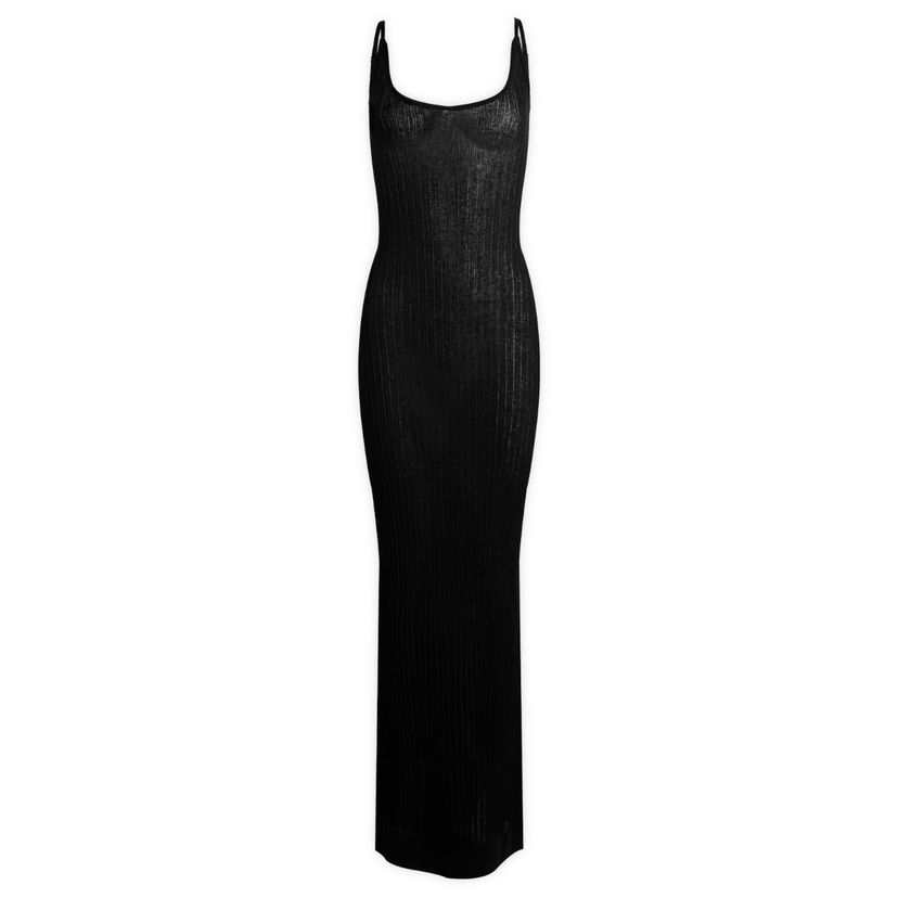 Šaty SKIMS SKIMS Sheer Knit Midi Dress, Size Large Čierna | DS-DRS-8175W-ONX