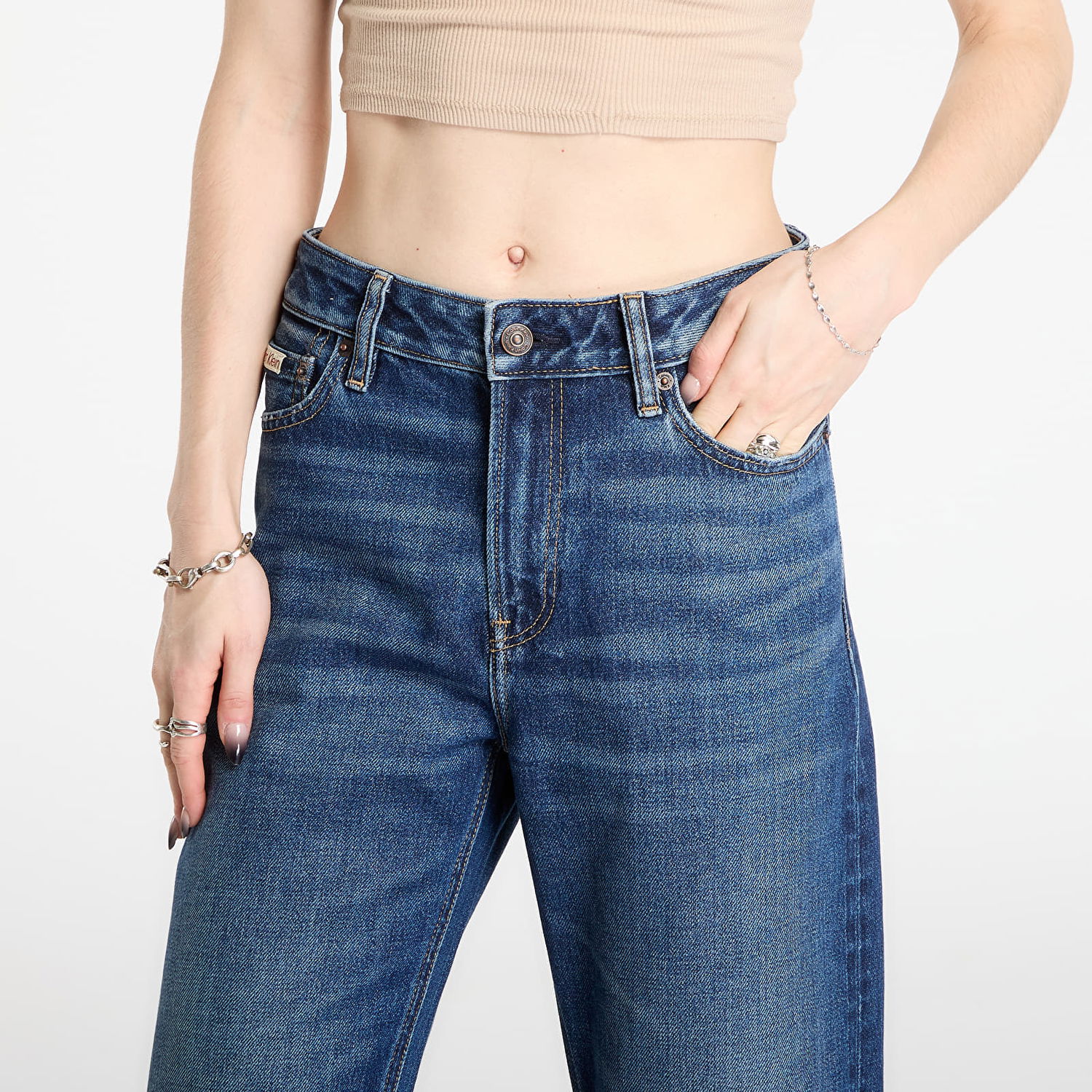 Džínsy CALVIN KLEIN Signature 90S Straight Short Jeans Modrá | LV047D728G YY9 Short, 1