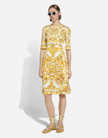 Šaty Dolce & Gabbana Majolica-print Silk Charmeuse Midi Dress Žltá | F6ADSTHPABLHG3TN, 1