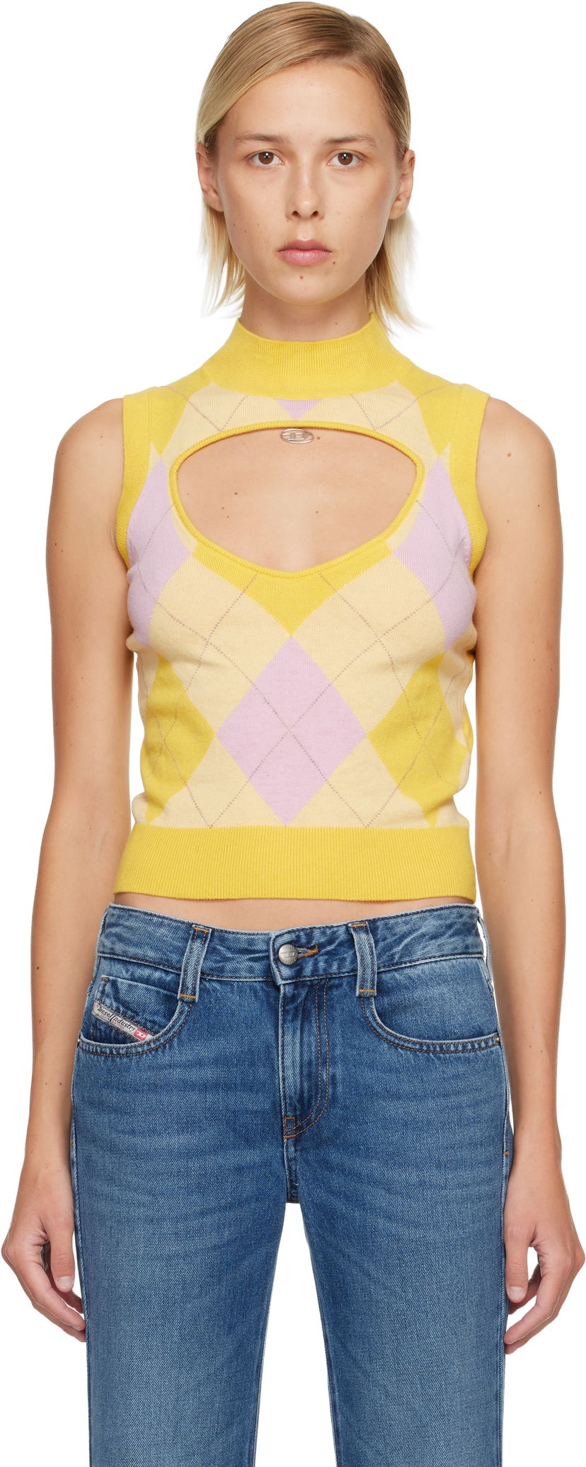 Vesta Diesel Argyle Pattern Cut-Out Sleeveless Mock Neck Top Rôznofarebný | A19500 0JLBB