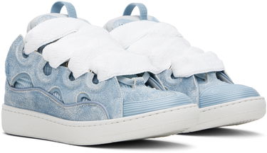 Tenisky a topánky LANVIN Blue Curb Denim-Effect Leather Sneakers Modrá | FU-SKDK12-USJE-P25, 3