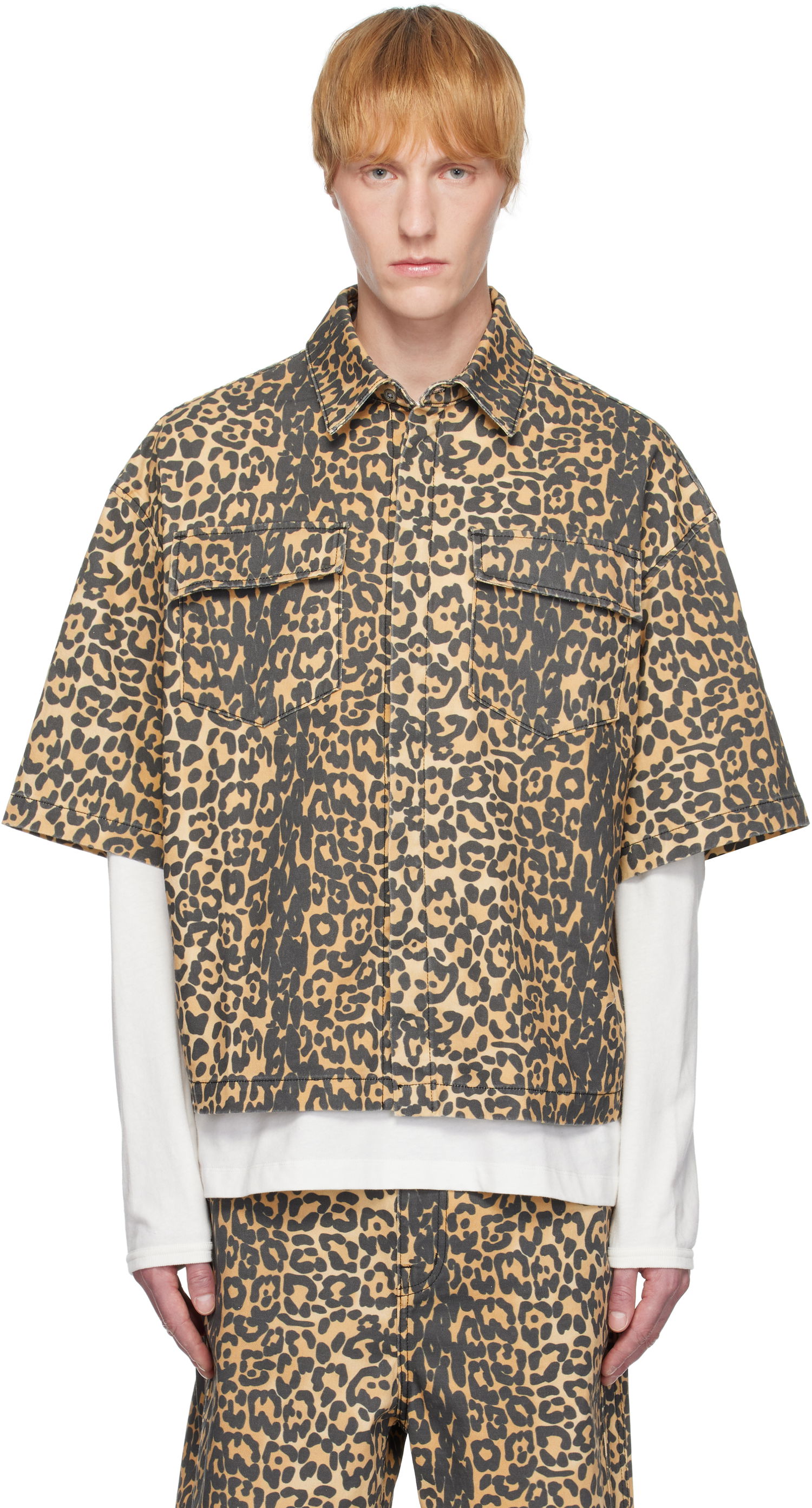 Košeľa Rhude Rhude Leopard Boxy Work Denim Shirt Béžová | RHSS25SR05012, 0