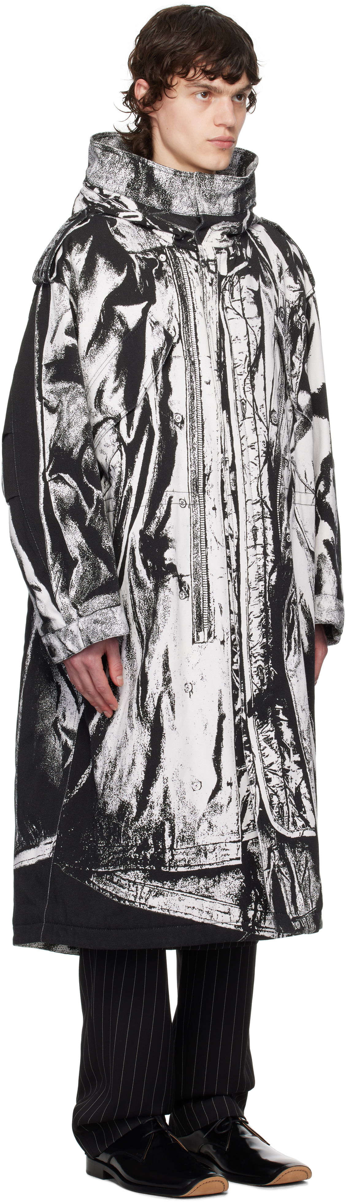 Pláštenka Jean Paul Gaultier Jean Paul Gaultier Trompe-L'œil Print Hooded Coat Čierna | 25/33-F-MA032I-C570-0001, 1