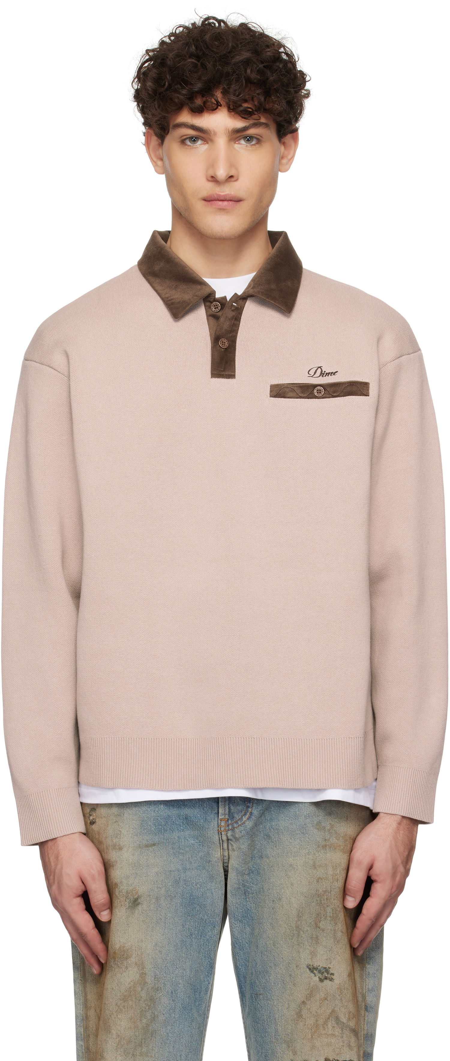 Polo tričko Dime Corduroy Collar Rugby Long Sleeve Polo Béžová | DIMEHO248MOC, 0