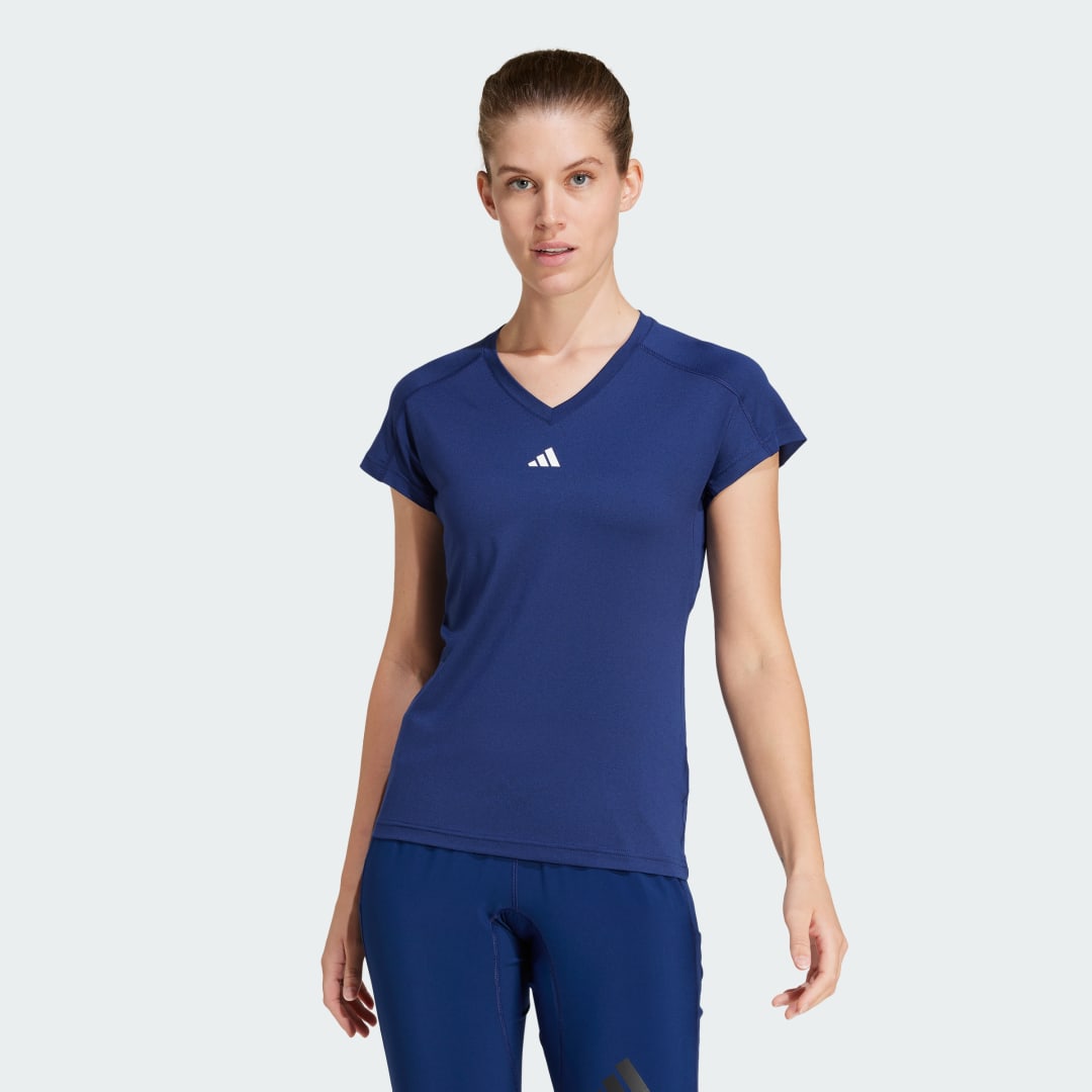 Tričko adidas Performance AEROREADY Train Essentials V-Neck Training T-Shirt Modrá | JC9567, 0