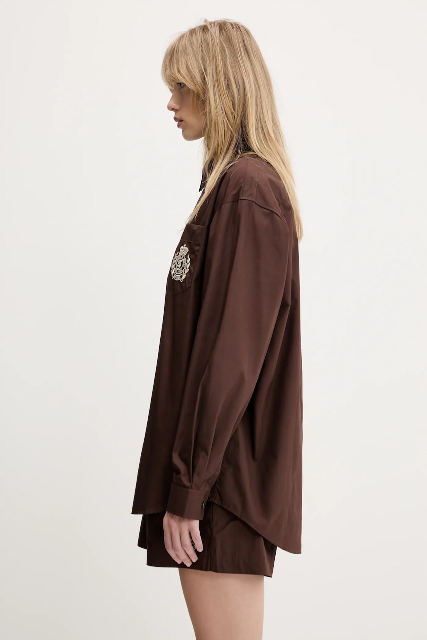 Košeľa Sporty & Rich Sporty & Rich H&W Crest Oversized Relaxed Fit Shirt Hnedá | SI006612241BR03, 1