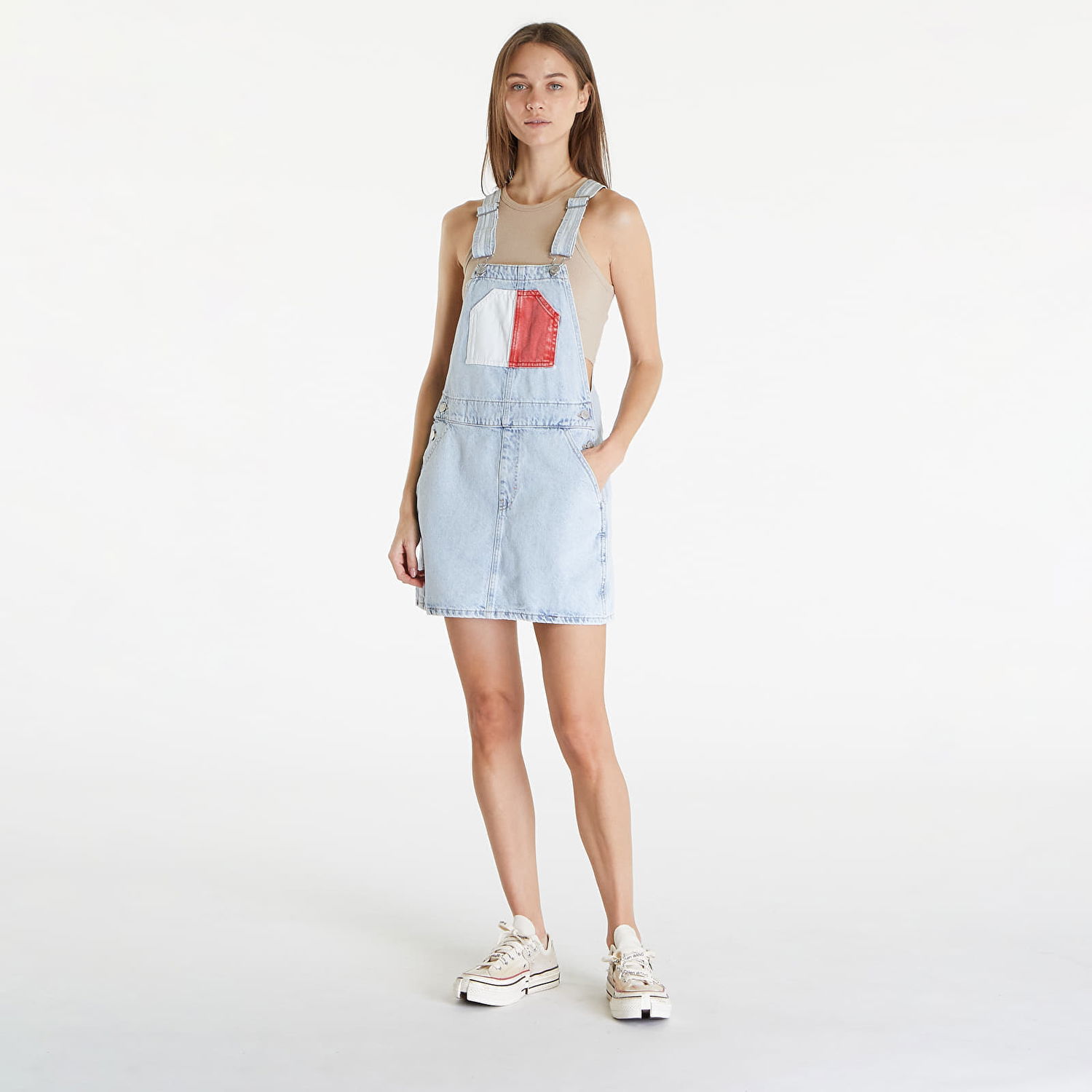 Šaty Tommy Hilfiger Dungaree Flag Dress Denim Light Modrá | DW0DW18116 1AB, 0