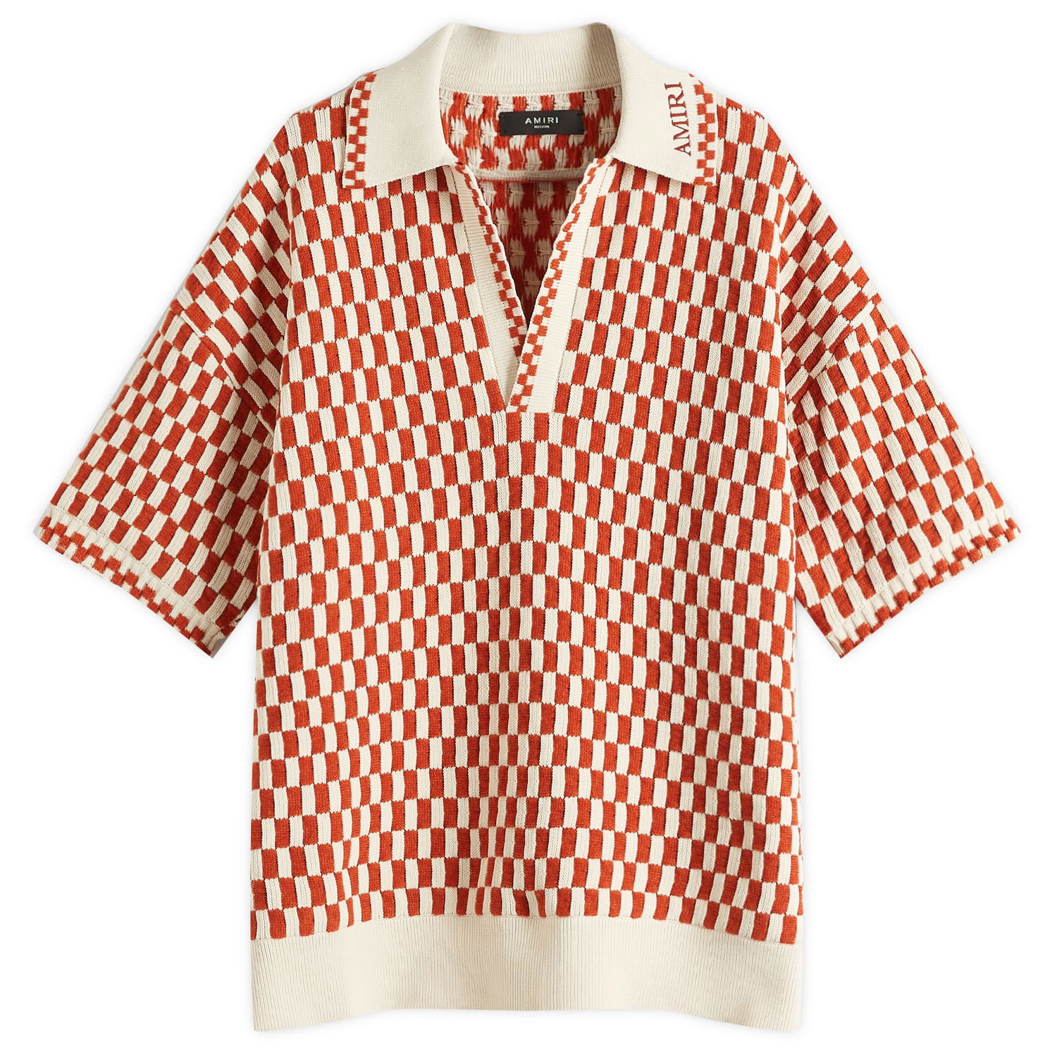 Sveter AMIRI Amiri Checkered Oversized Polo, Size Large Oranžová | AMKNPO1057-809, 0