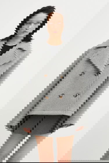 Kabáty Lacoste Wool Blend Cropped Peacoat Šedá | BF5309, 0