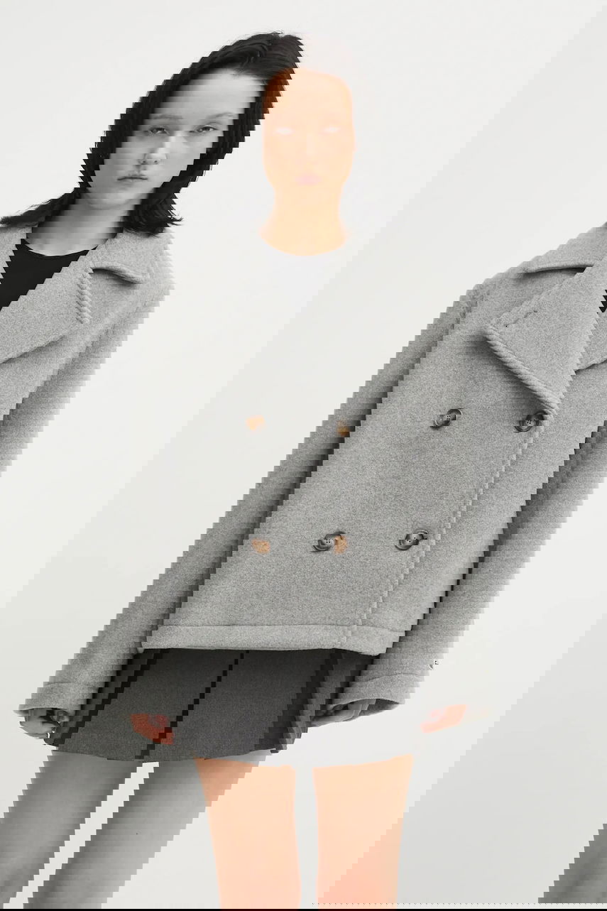 Kabáty Lacoste Wool Blend Cropped Peacoat Šedá | BF5309, 0