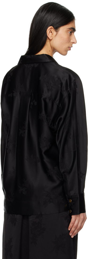 Košeľa GANNI GANNI Satin Jacquard Tie-String Shirt Čierna | W0359, 2