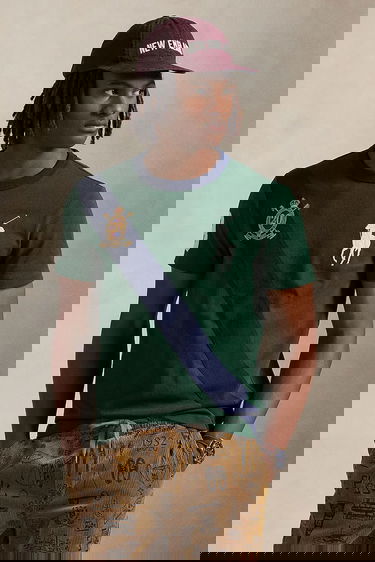 Tričko Polo by Ralph Lauren Polo Rider Diagonal Stripe Ringer T-Shirt with Embroidered Crest Zelené | 710P00092, 0