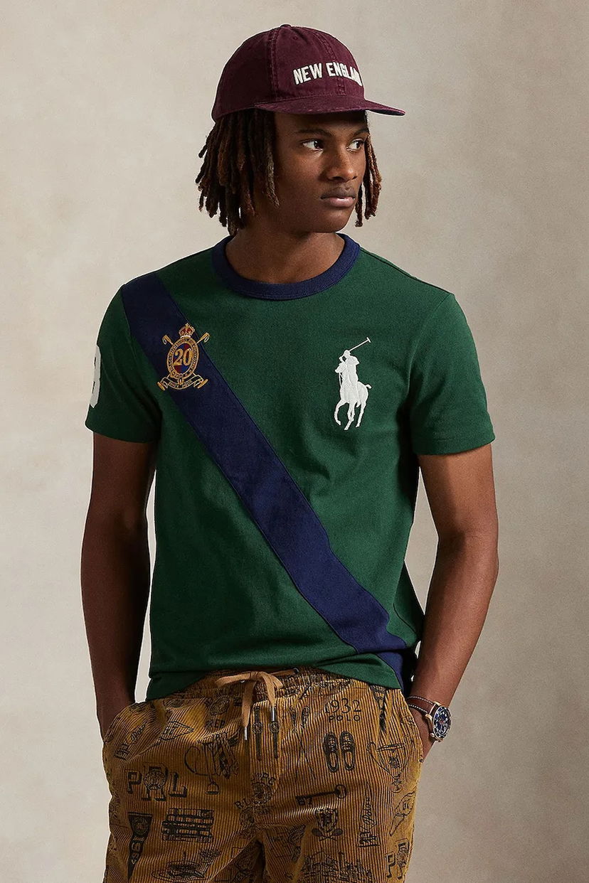 Tričko Polo by Ralph Lauren Polo Rider Diagonal Stripe Ringer T-Shirt with Embroidered Crest Zelené | 710P00092