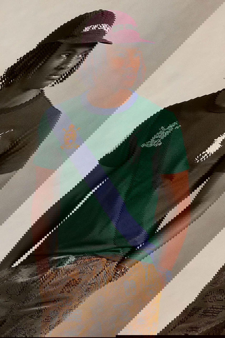 Tričko Polo by Ralph Lauren Polo Rider Diagonal Stripe Ringer T-Shirt with Embroidered Crest Zelené | 710P00092, 0