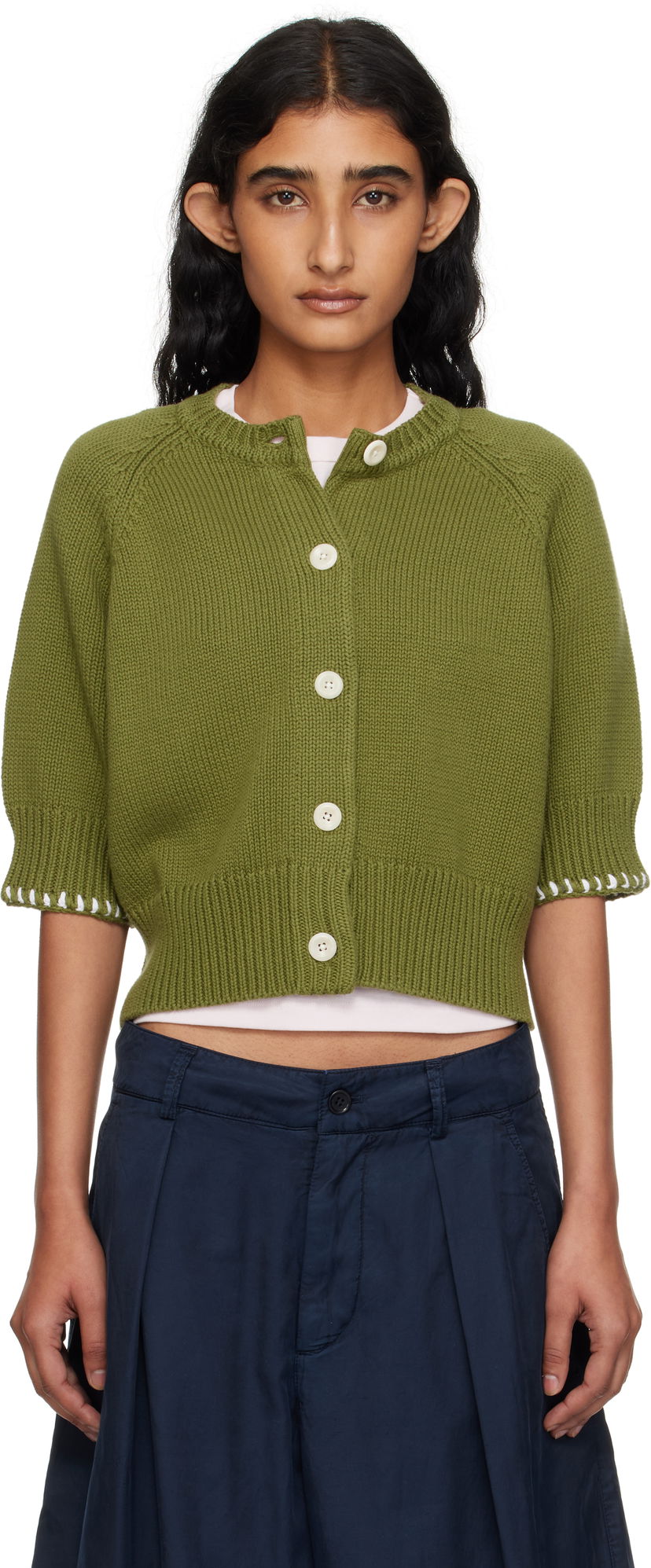 Sveter YMC YMC Kwai Knit Cardigan Zelené | Q8YMA