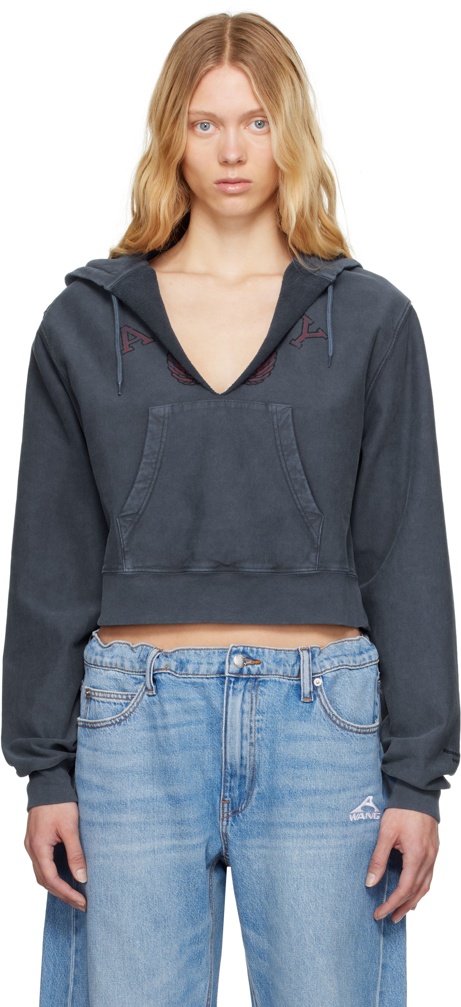 Mikina Alexander Wang Alexander Wang Distressed Cotton Cropped Hoodie Šedá | 4CC2251559, 0