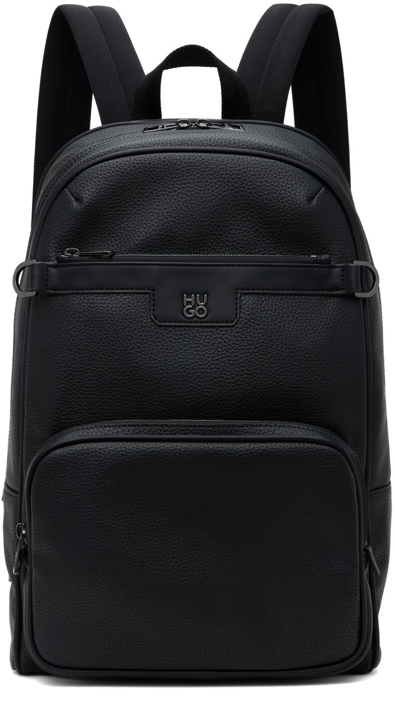 Batoh BOSS Faux-Leather Stacked Logo Trim Backpack Čierna | 50529481