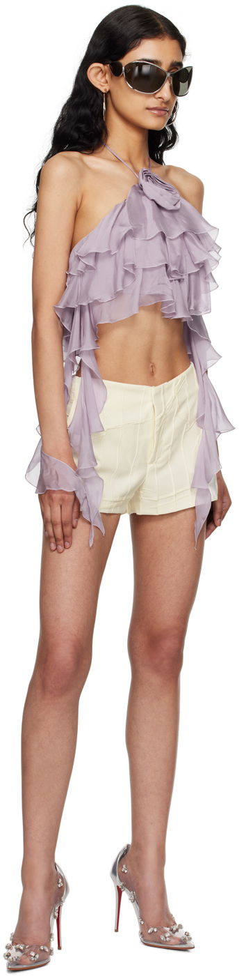 Crop Top Blumarine Flounce Halter Top with Rose Detail Fialová | P444C092A, 3